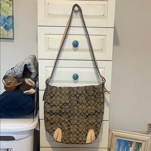 Coach Signature Brown and Tan Shoulder Bag